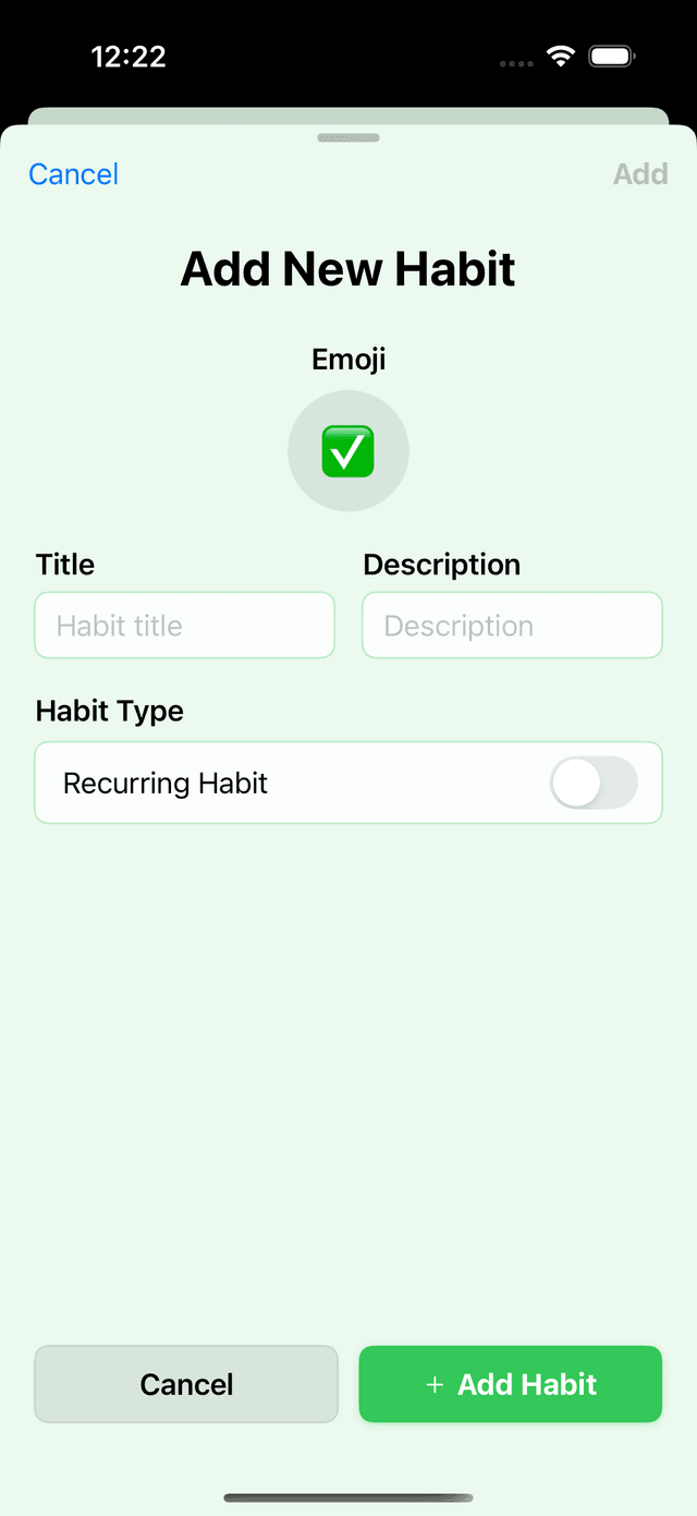 Project 1 - Habitime App - Add New Habit