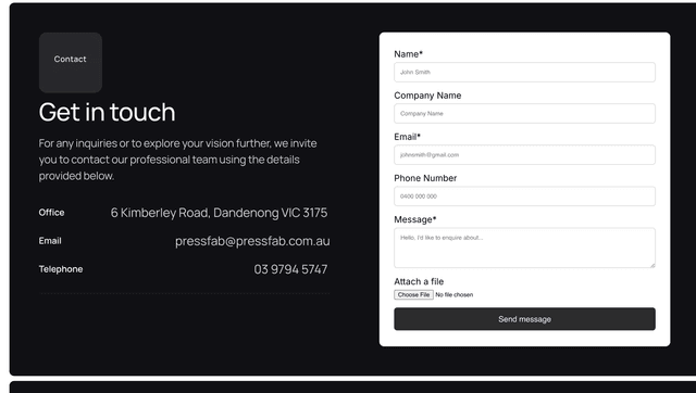 Project 3 - PressFab - Contact Page